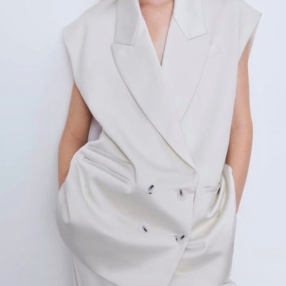 Zara Poly Oversized Sleeveless Blazer - Picture 2 of 10